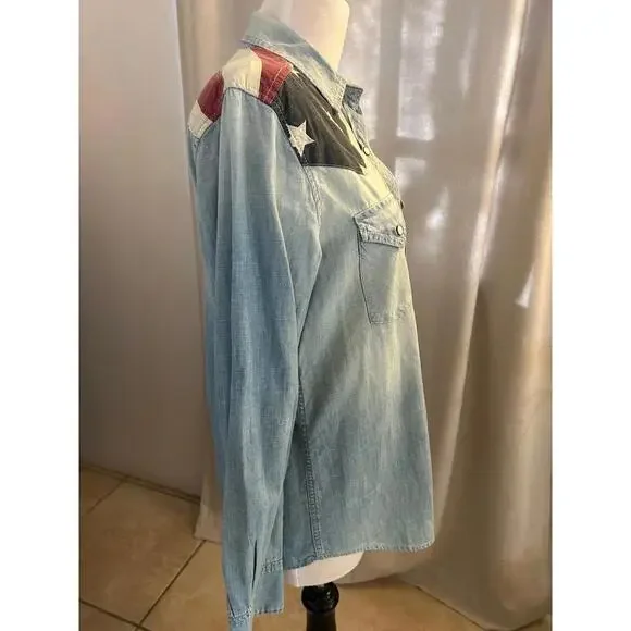 Denim & Supply Ralph Lauren Flag Yoke Denim Snap Shirt M Patriotic USA - Picture 3 of 8